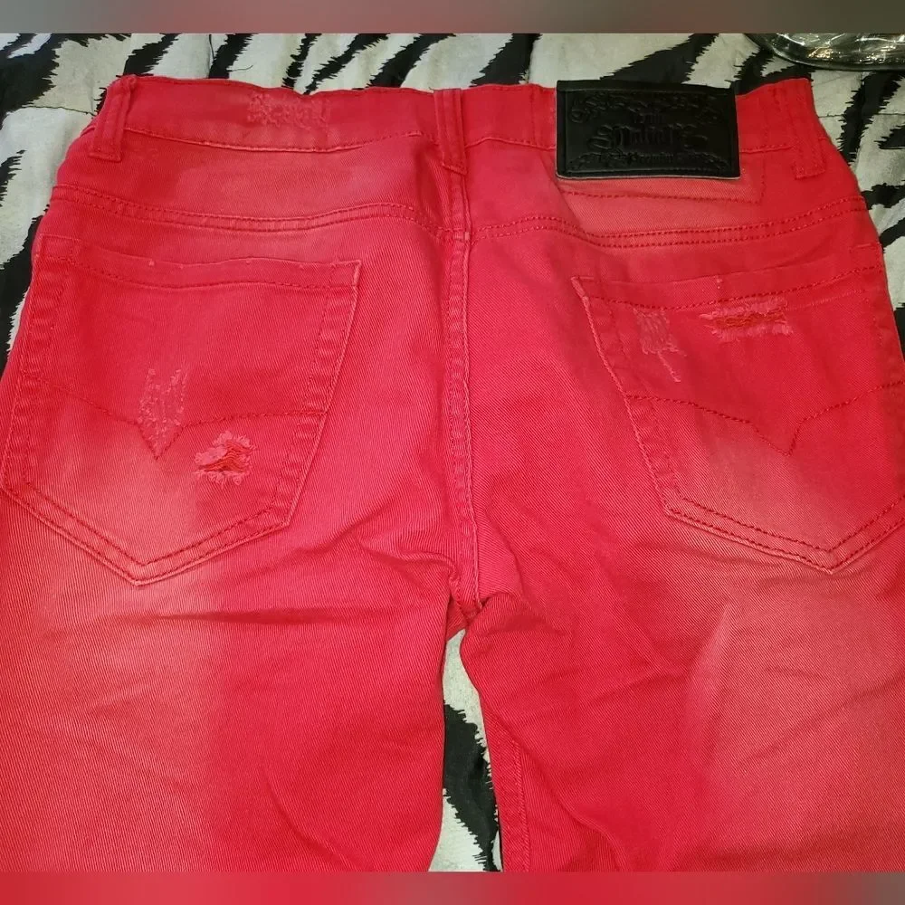 Men's Vibrant Red Skinny Jeans with Distressing